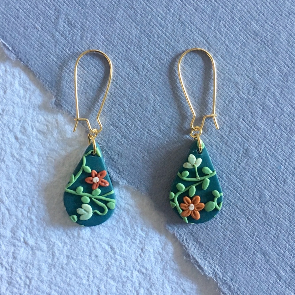 Handmade Dainty Floral Print Clay Earrings